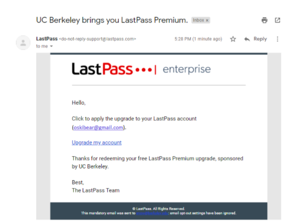 Click to apply the upgrade to your lastpass account