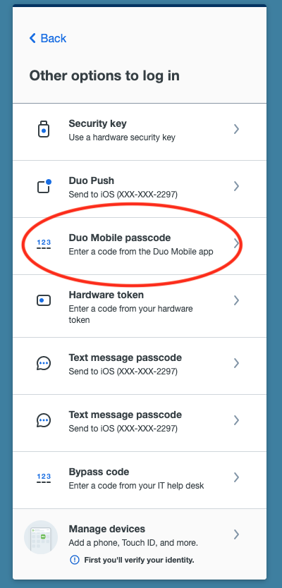 Use Duo Mobile Passcode