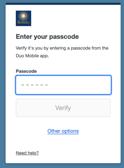 Enter Duo Passcode