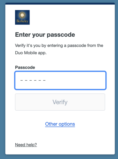 Enter Duo Passcode Enter Duo Passcode