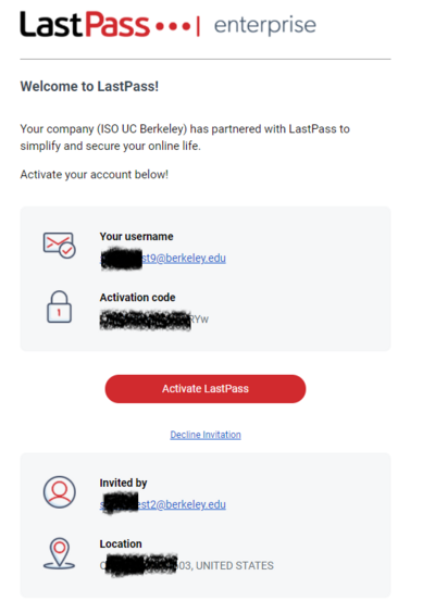 Activate LastPass Account Email Invitation