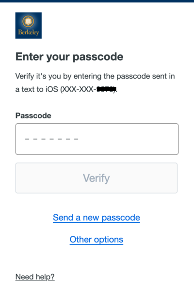 Enter SMS passcode